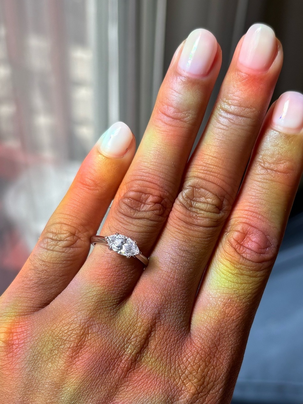 White gold Marquise-Cut Solitaire cathedral setting